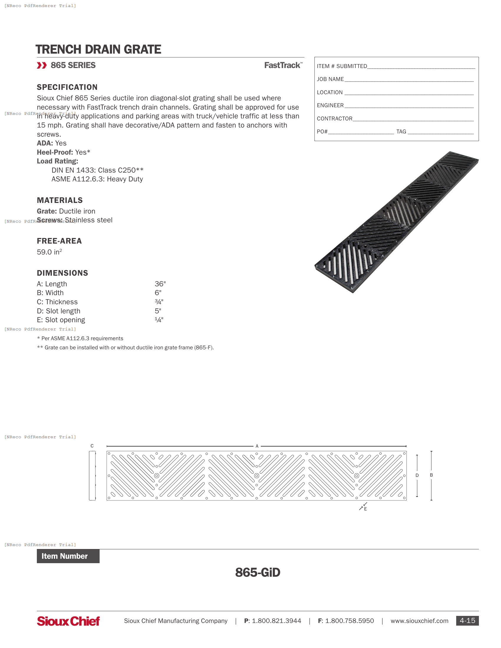 865-GID - FASTTRACK DIAGONAL-SLOT IRON GRATE - SPEC SHEET.PDF Specification Document